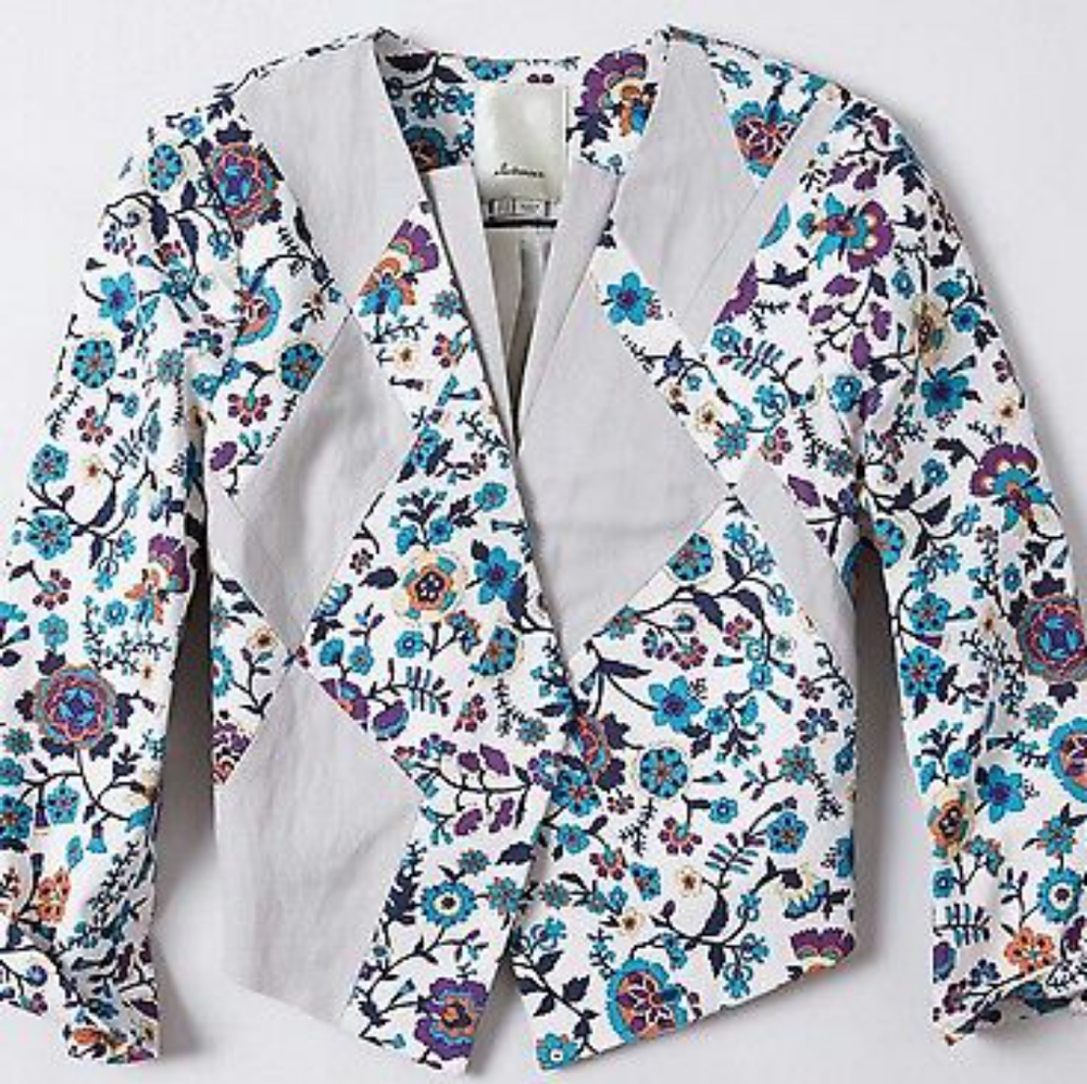 Elevenses Anthro Floral Quilt Blazer Jacket